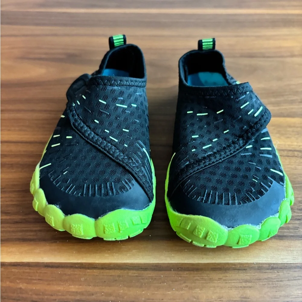 Black and green water shoes